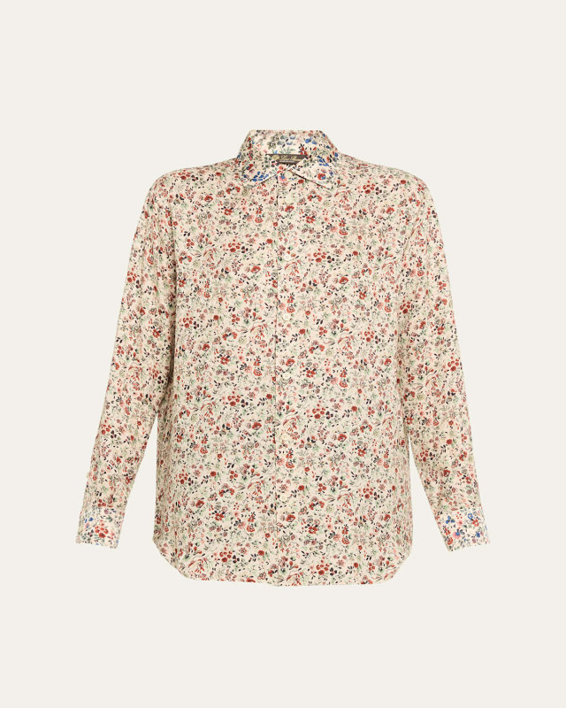 Thea Floral-Print Silk Button-Down Shirt
